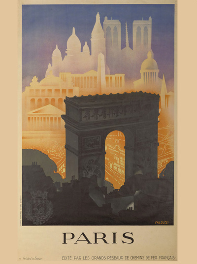 AFFICHE DE PARIS : ARC DE TRIOMPHE ET D'AUTRES MONUMENTS