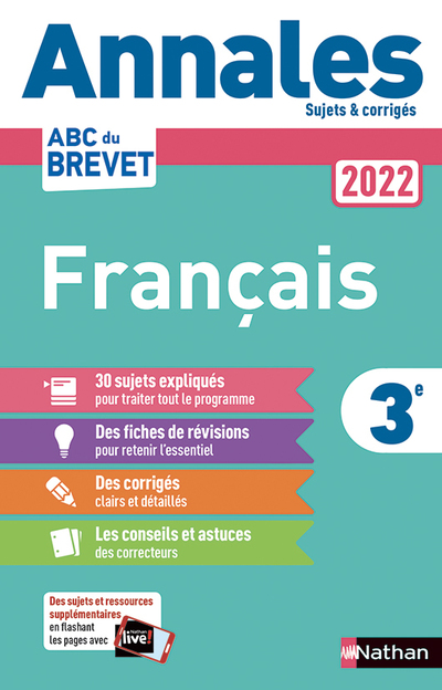 ANNALES ABC DU BREVET 2022 - FRANCAIS 3E - SUJETS ET CORRIGES + FICHES DE REVISIONS