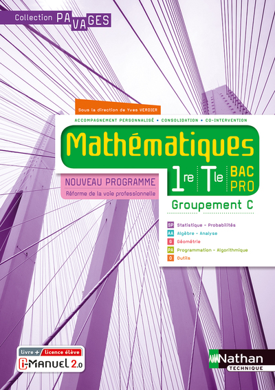 MATHEMATIQUES 1RE/TERM BAC PRO - GROUPEMENT C (MANUEL) - (PAVAGES) LIVRE + LICENCE ELEVE 2020