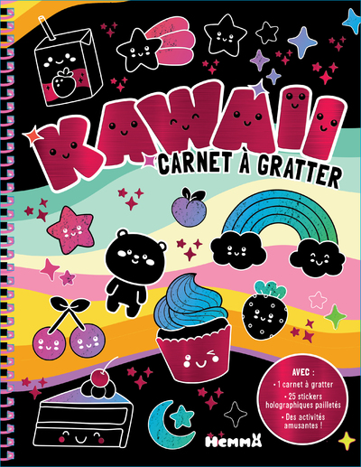 KAWAII - CARNET A GRATTER - AVEC 1 CARNET A GRATTER, 25 STICKERS HOLOGRAPHIQUES PAILLETES, DES ACTIV